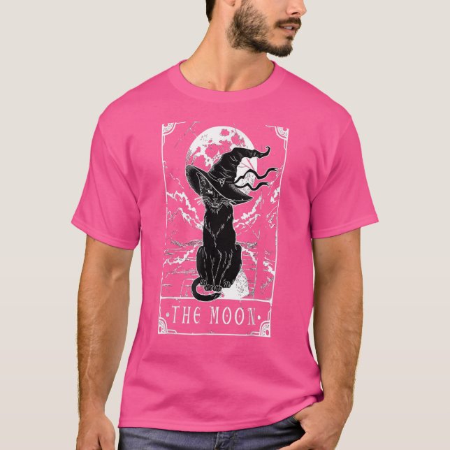 Camiseta Tarot Card Crescent Moon E Black Cat Witat Hat (Frente)