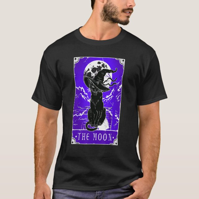 Camiseta Tarot Card Crescent Moon E Black Cat Witat Hat (Frente)