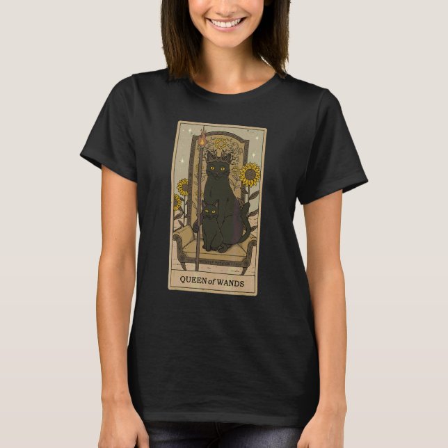 Camiseta Tarot Card Queen Of Wands And Black Cats Graphic O (Frente)