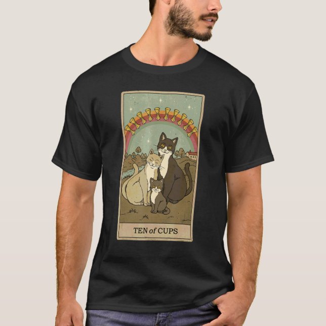 Camiseta Tarot Card Ten Of Cups And Family Cat Graphic Cat (Frente)