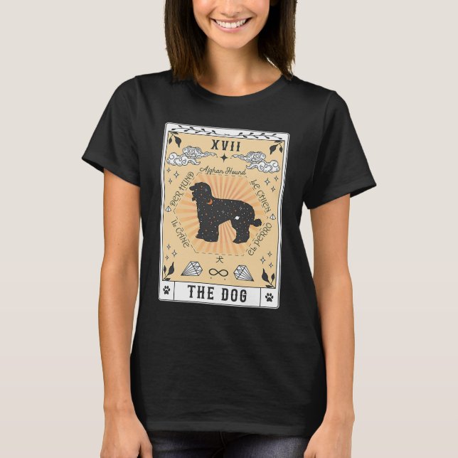 Camiseta Tarot Card The Dog Afghan Hound Celestial Space Ga (Frente)