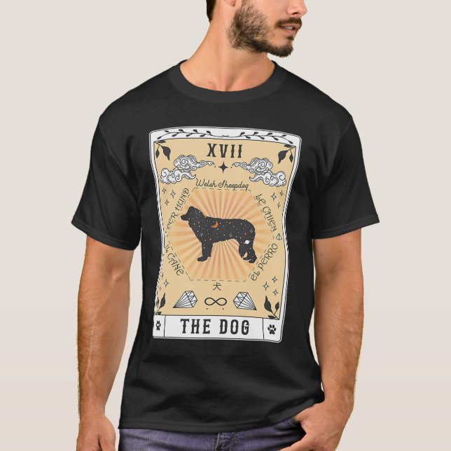 Camiseta Tarot Card The Dog Welsh Sheepdog Espaço Celestial (Frente)