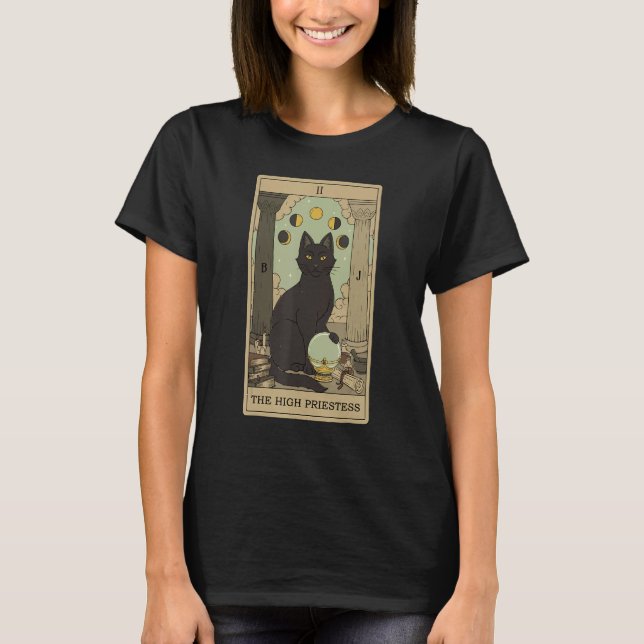 Camiseta Tarot Card The High Priestess And Cat Cosmic Graph (Frente)