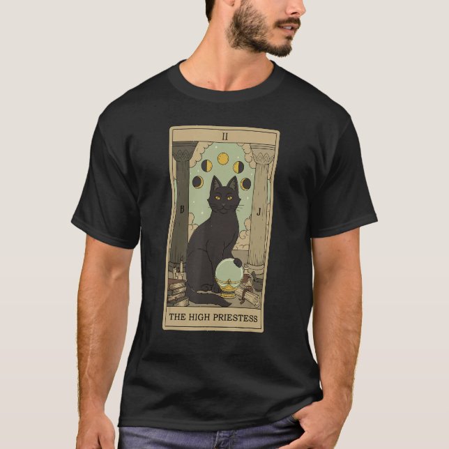 Camiseta Tarot Card The High Priestess And Cat Cosmic Graph (Frente)