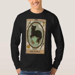 Camiseta Tarot Card The World Black Cat On Earth Graphic