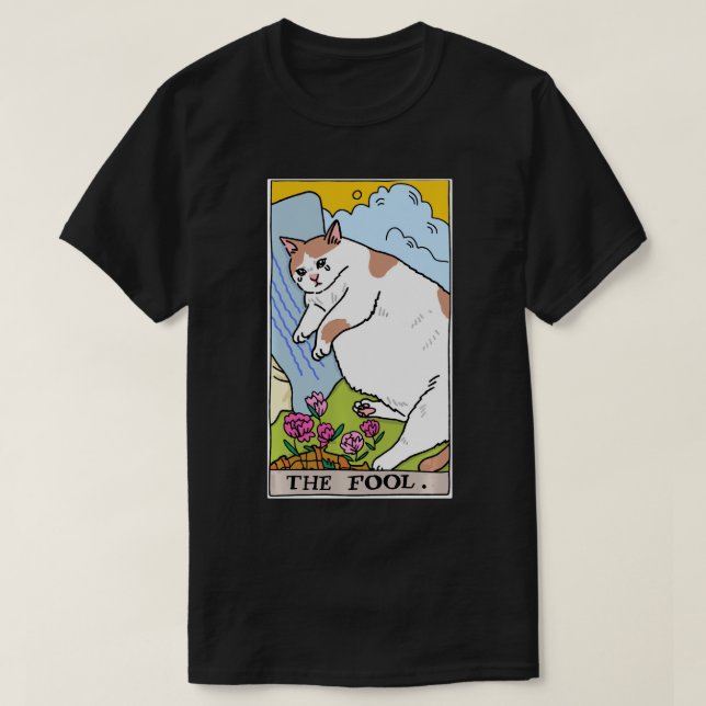 Camiseta Tarot Cat O Cartão Tarot Fool Chorando Memória de  (Frente do Design)