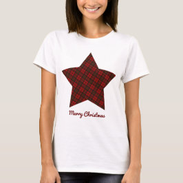 Camiseta Tartan de Natal Vermelho - Estrela Feliz Texto de 