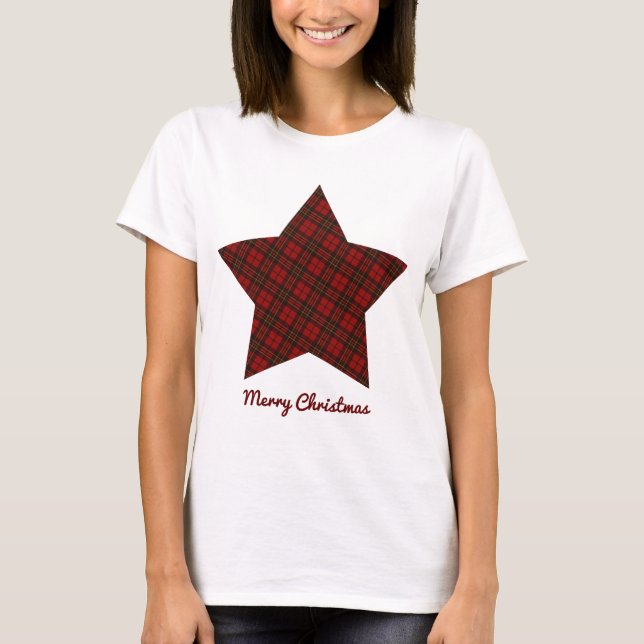 Camiseta Tartan de Natal Vermelho - Estrela Feliz Texto de  (Frente)