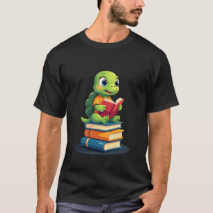 Camiseta Tartaruga Adorável Lendo Livros (1)