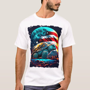Camiseta Tartaruga América sob a Lua com bandeira americana