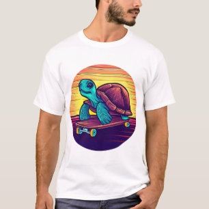 Camiseta Tartaruga anda de skateboard Pôr do sol
