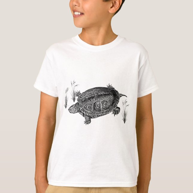 Camiseta Tartaruga Aquática Preta e Branca (Frente)