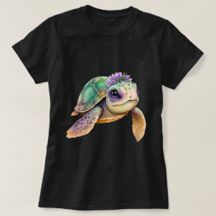 Camiseta Tartaruga Bebê De Olho Grande Com Gráfico De Coroa