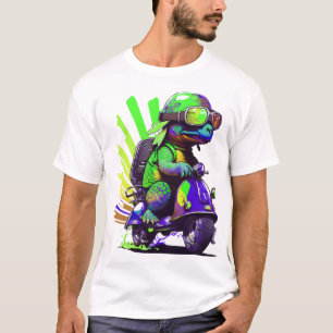 Camiseta Tartaruga Colorida Divertida Em Uma Scooter Cópia