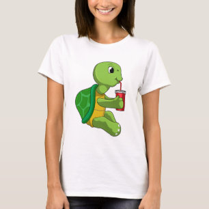 Camiseta Tartaruga com caneca Bebendo com palha