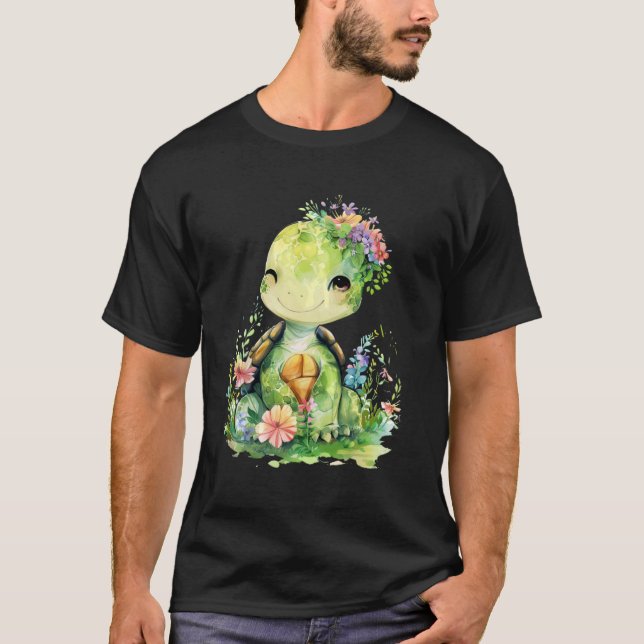 Camiseta tartaruga com flores tartarugas fofinhas e animais (Frente)