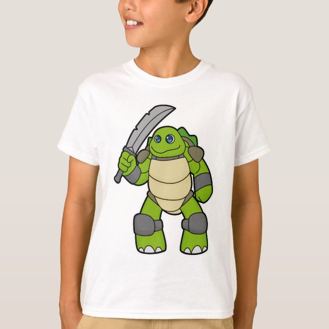 Camiseta Tartaruga como Guerreiro com Espada (Frente)