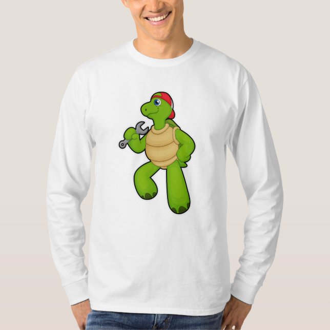 Camiseta Tartaruga como mecânica com chave inglesa e Boné (Frente)