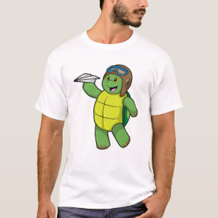 Camiseta Tartaruga como piloto com avião em papel