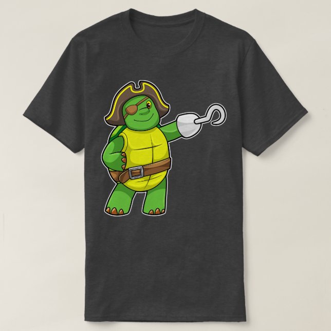 Camiseta Tartaruga como pirata com mão viciada (Frente do Design)