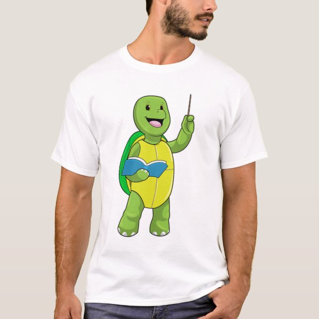 Camiseta Tartaruga como Professora com Livro e Ponteiro (Frente)