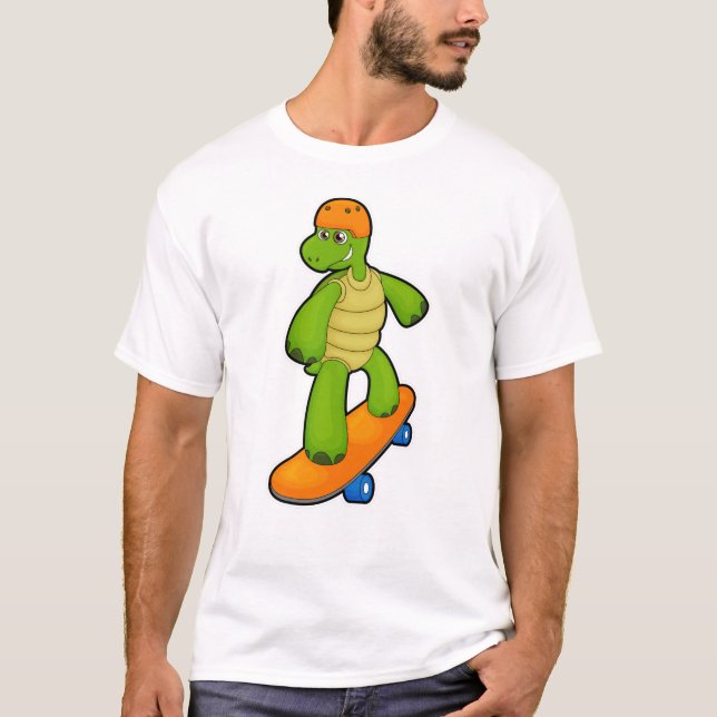 Camiseta Tartaruga como Skateboarder com skate e capacete (Frente)