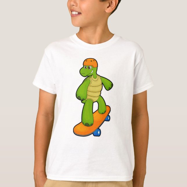 Camiseta Tartaruga como Skateboarder com skate e capacete (Frente)
