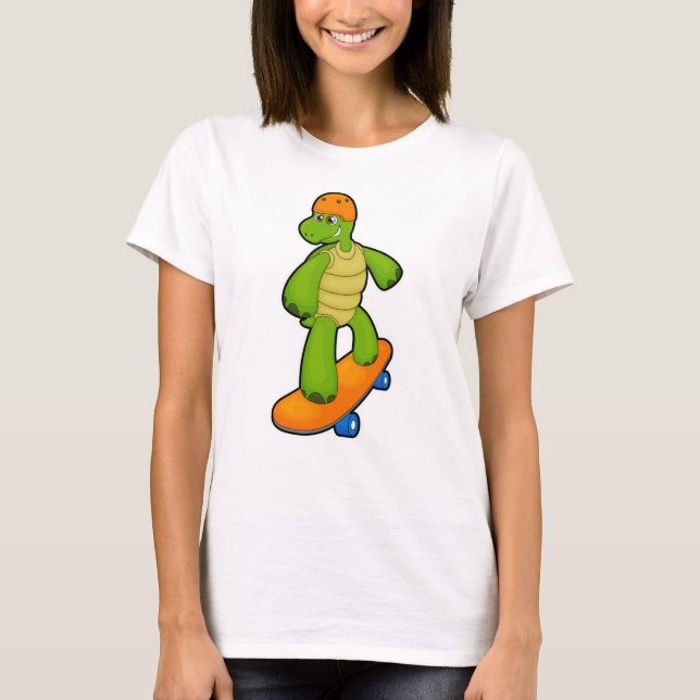 Camiseta Tartaruga como Skateboarder com skate e capacete (Frente)