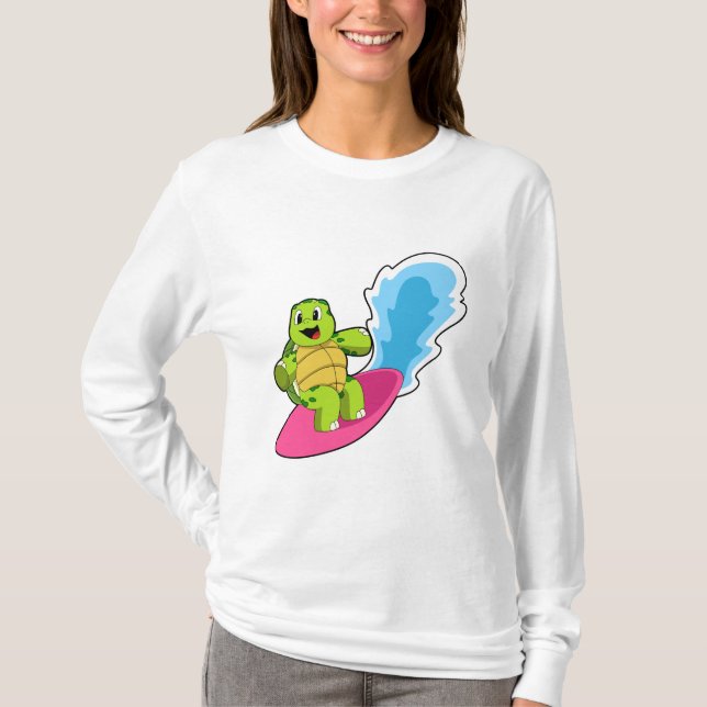 Camiseta Tartaruga como Surfer com Surfboard (Frente)