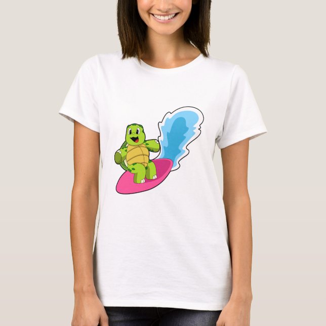 Camiseta Tartaruga como Surfer com Surfboard (Frente)