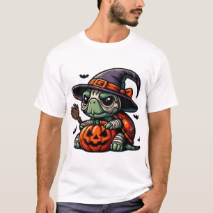 Camiseta Tartaruga de Halloween Fantasia de Chapéu de Bruxa