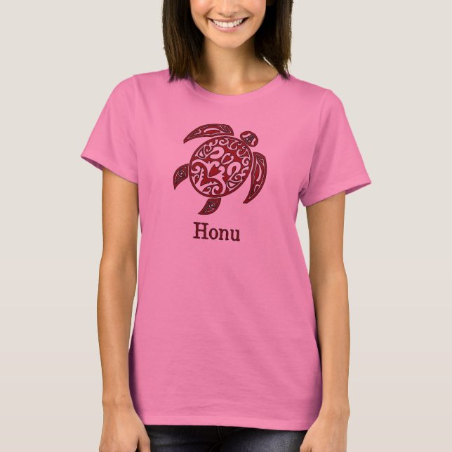 Camiseta Tartaruga de mar havaiana no vermelho (Frente)