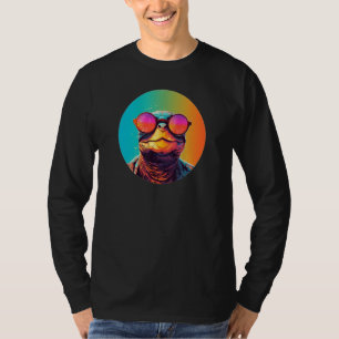 Camiseta Tartaruga de Pescoço Lateral Africana Usando Óculo