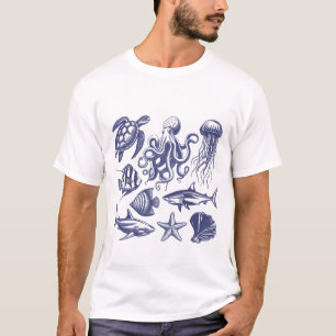 Camiseta Tartaruga de praia de Verão Tubarão de Peixe Octop