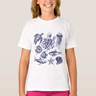 Camiseta Tartaruga de praia de Verão Tubarão de Peixe Octop