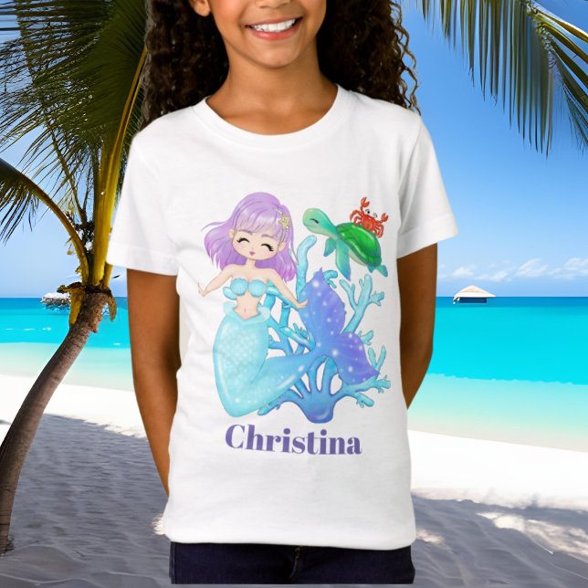 Camiseta Tartaruga-do-mar-branca e sereia adicionam nome à  (Criador carregado)