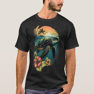 Camiseta Tartaruga do Mar Havaí Tartarugas Hibiscus Flor Ha