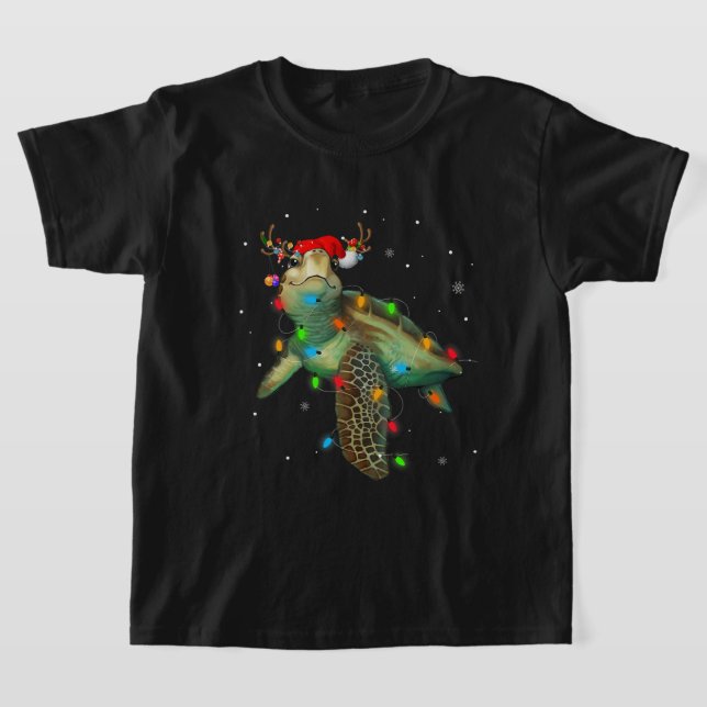 Camiseta Tartaruga do Mar Luzes de Natal Engraçadas Feliz S (Postura )