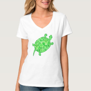 Camiseta Tartaruga do redemoinho do Fractal - limão e verd