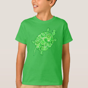 Camiseta Tartaruga-espiral fractal - limão e esmeralda ver