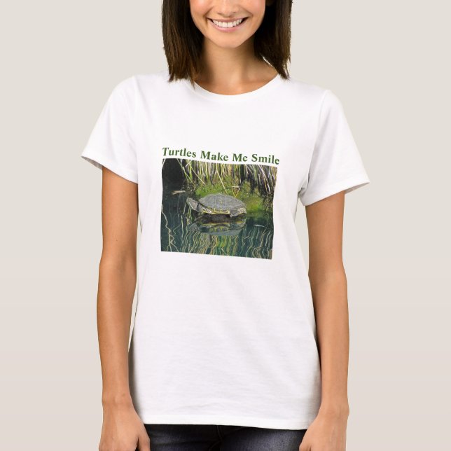 Camiseta Tartaruga Faz-Me Sorrir Um Lago Verde Relaxado (Frente)