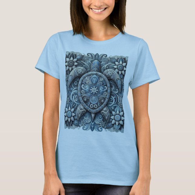 Camiseta Tartaruga Flor - Azul (Frente)
