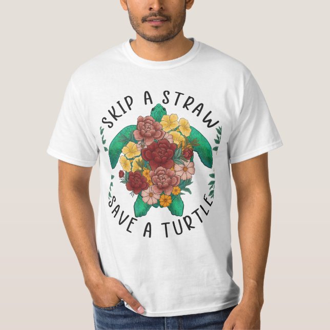 Camiseta Tartaruga Floral - Esqueça uma Palha, Salve uma Ta (Frente)