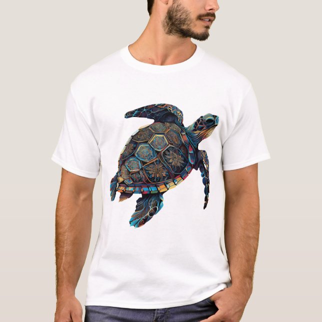Camiseta Tartaruga Geométrica Colorida Abstrata Arco-íris (Frente)