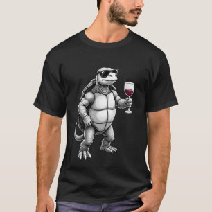 Camiseta tartaruga legal bebendo vinho tinto impressão de a