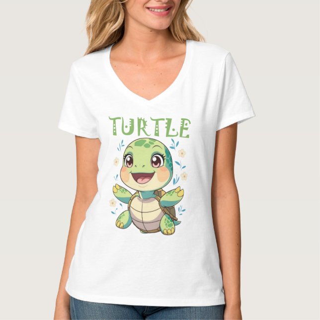 Camiseta Tartaruga Marinha Adorável com Flores (Frente)