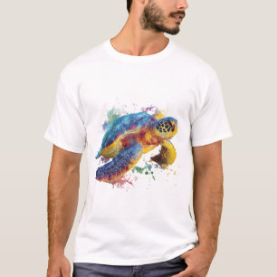 Camiseta Tartaruga Marinha Arco-Íris — Estilo Aquarela Vibr