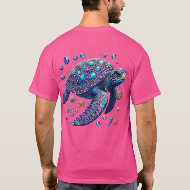 Camiseta Tartaruga Marinha Brilho Azul Roxo Verde Água Dour (Verso)