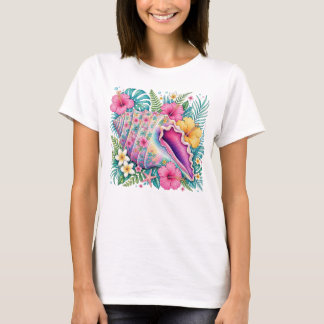 CAMISETA TARTARUGA MARINHA COLORIDA COM FLORES TROPICAIS BO