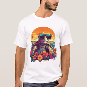 Camiseta Tartaruga marinha com óculos de sol na praia